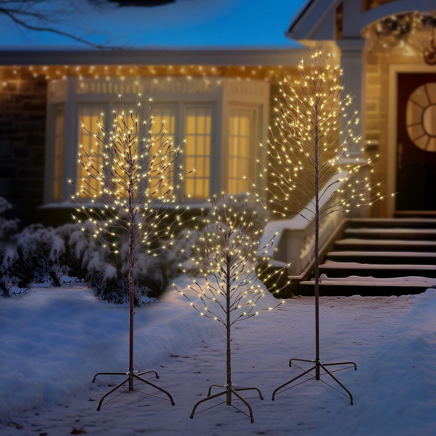 VIVATREES Twinkling Twig Trees, 3ft Lighted Branches with Warm White Fairy Lights, Indoor Outdoor Christmas & Wedding Decor (Brown Branch Star Trees)