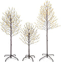 VIVATREES Twinkling Twig Trees Set of 3, 3ft & 5ft & 6ft Lighted Branches with Warm White Fairy Lights, Indoor Outdoor Christmas & Wedding Decor (Brown Branch Star Trees)