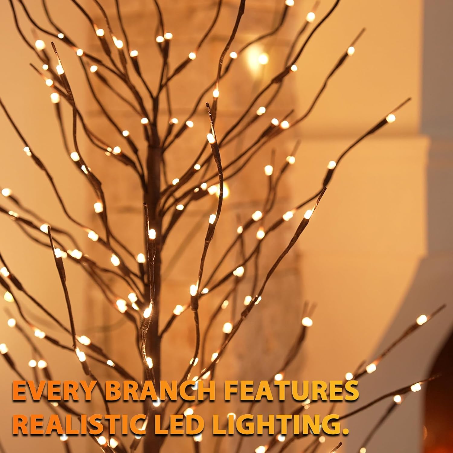 VIVATREES Twinkling Twig Trees Set of 3, 3ft & 5ft & 6ft Lighted Branches with Warm White Fairy Lights, Indoor Outdoor Christmas & Wedding Decor (Brown Branch Star Trees)