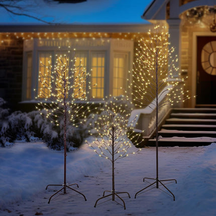 VIVATREES Twinkling Twig Trees Set of 3, 3ft & 5ft & 6ft Lighted Branches with Warm White Fairy Lights, Indoor Outdoor Christmas & Wedding Decor (Brown Branch Star Trees)