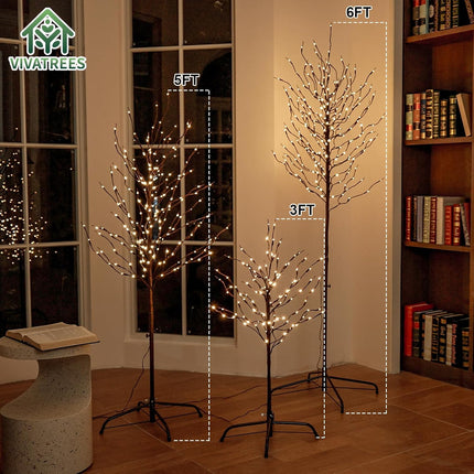 VIVATREES 3ft & 5ft & 6ft Twinkling Twig Trees Set, with Warm White Lights, Indoor Outdoor Christmas & Wedding Decor(3 Sizes Pack)