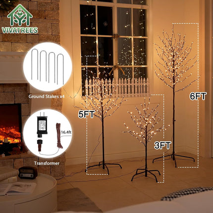 VIVATREES 3ft & 5ft & 6ft Twinkling Twig Trees Set, with Warm White Lights, Indoor Outdoor Christmas & Wedding Decor(3 Sizes Pack)