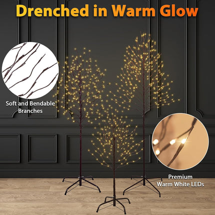 VIVATREES 3ft & 5ft & 6ft Twinkling Twig Trees Set, with Warm White Lights, Indoor Outdoor Christmas & Wedding Decor(3 Sizes Pack)