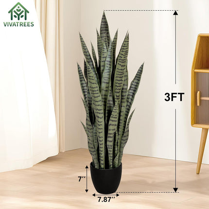 2 Pack 3FT Sansevieria Artificial Silk Tree, Fake Snake Plant, Faux Agave Potted Plants for Indoor and Outdoor Home Office Décor