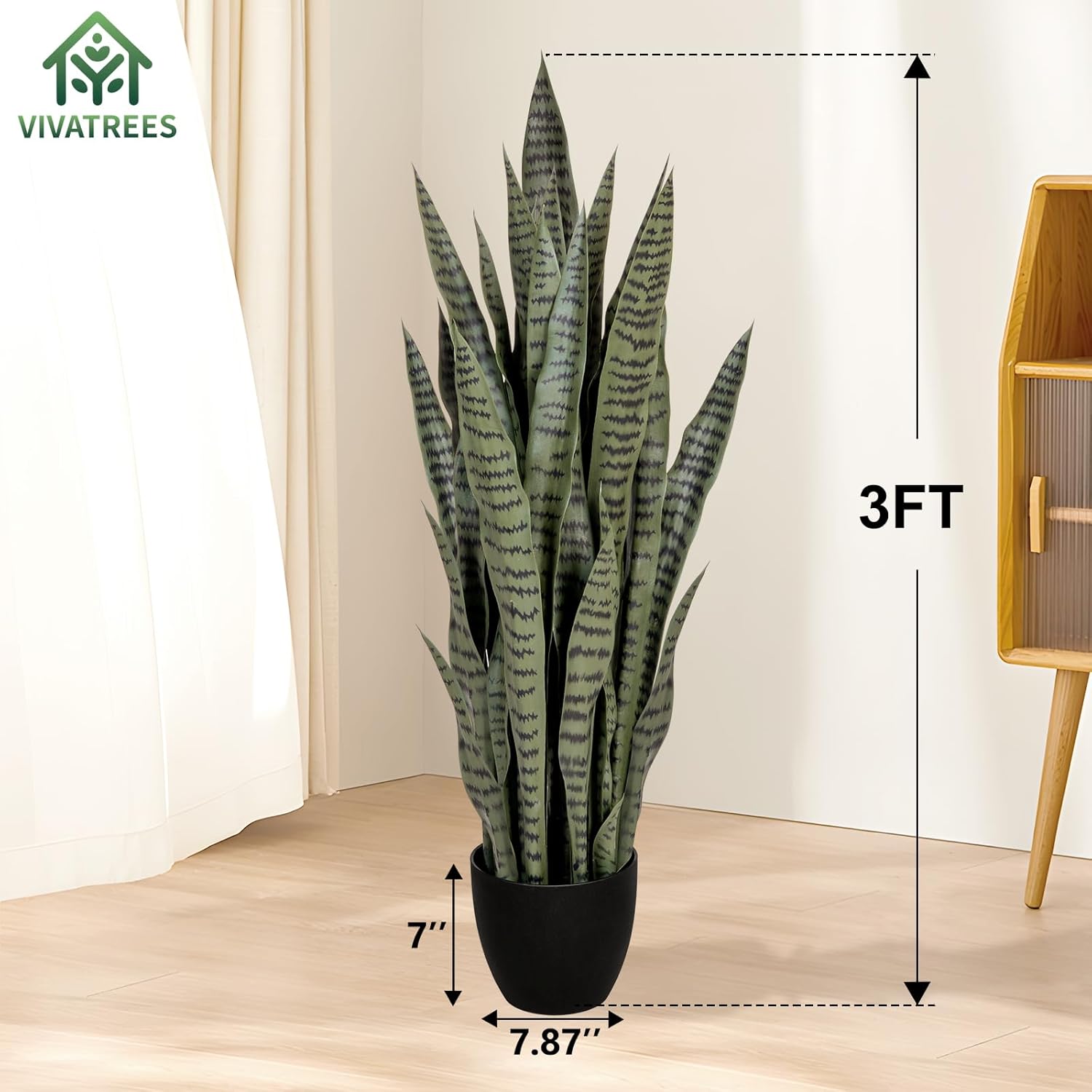 2 Pack 3FT Sansevieria Artificial Silk Tree, Fake Snake Plant, Faux Agave Potted Plants for Indoor and Outdoor Home Office Décor