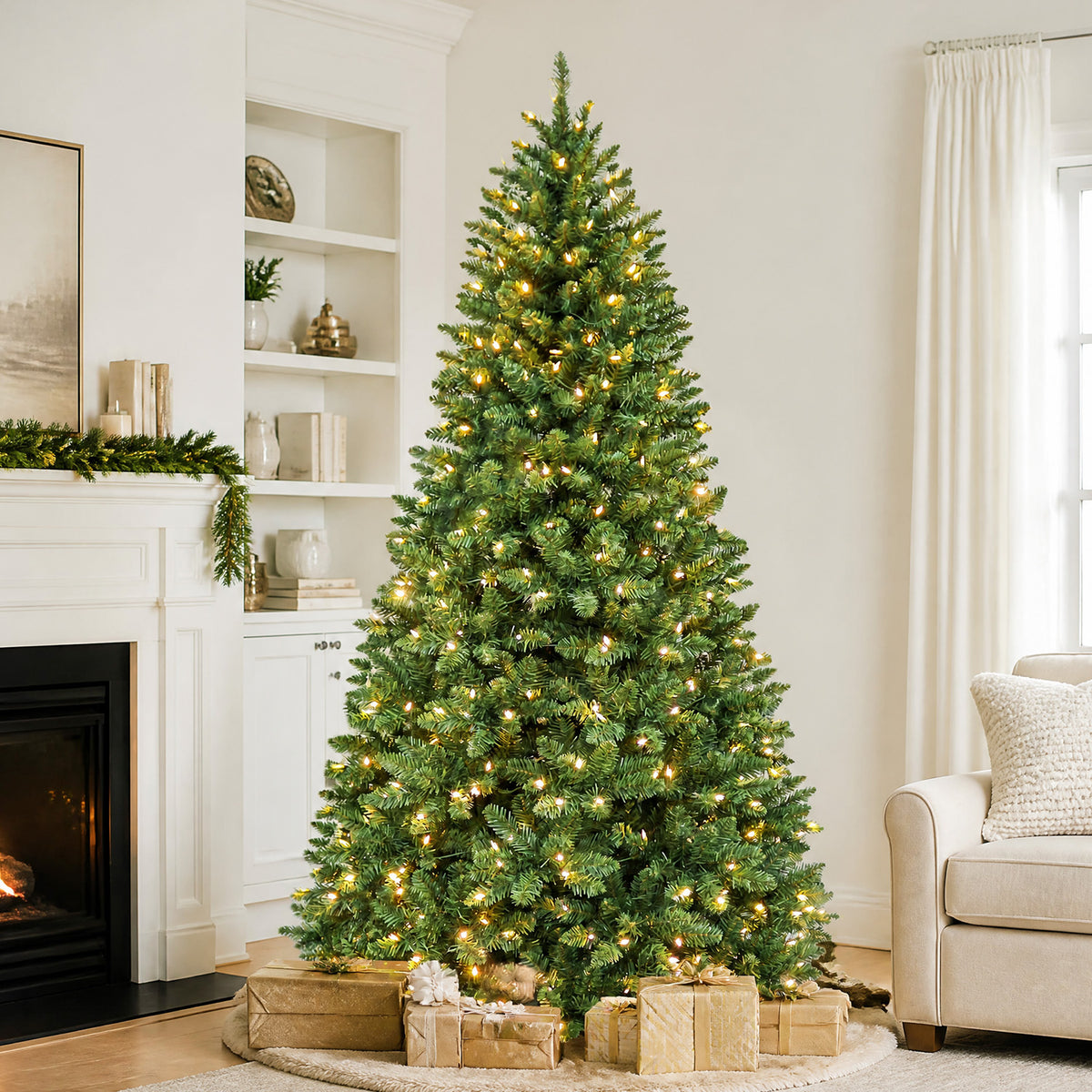 7.5 Ft Pre-Lit Artificial Christmas Tree with 450 Dual-Color LED Lights & 10 Lighting Modes