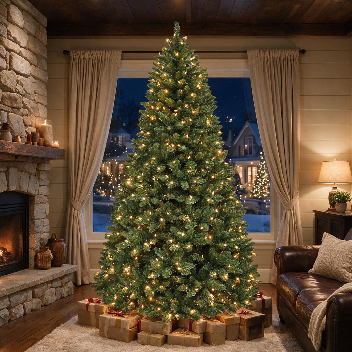 6 Ft Pre-Lit Artificial Christmas Tree with 250 Dual-Color LED Lights & 10 Lighting Modes