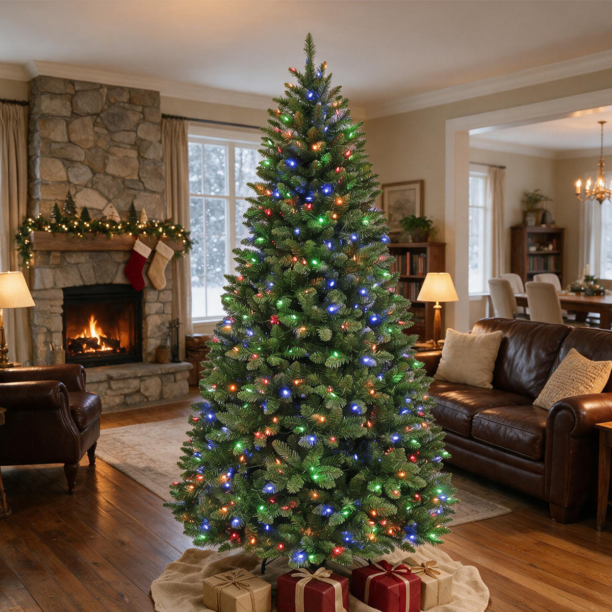 6 Ft Pre-Lit Artificial Christmas Tree with 250 Dual-Color LED Lights & 10 Lighting Modes