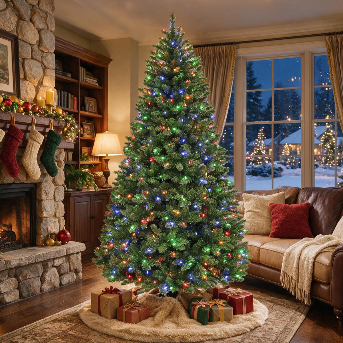 6 Ft Pre-Lit Artificial Christmas Tree with 250 Dual-Color LED Lights & 10 Lighting Modes