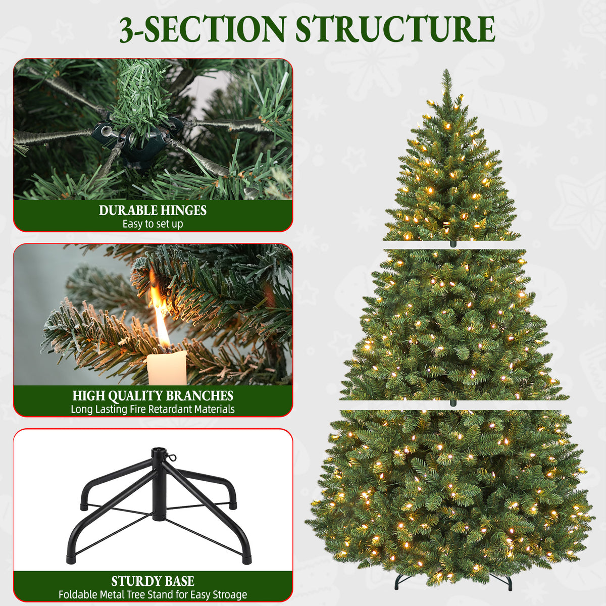 7.5 Ft Pre-Lit Artificial Christmas Tree with 450 Dual-Color LED Lights & 10 Lighting Modes