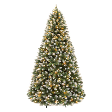 Vivatrees 6FT 7.5FT Prelit Christmas Tree, Artificial Christmas Tree with Hinged Branches, Warm White Lights, Metal Stand for Holiday Home Decoration