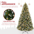 Vivatrees 6FT 7.5FT Prelit Christmas Tree, Artificial Christmas Tree with Hinged Branches, Warm White Lights, Metal Stand for Holiday Home Decoration