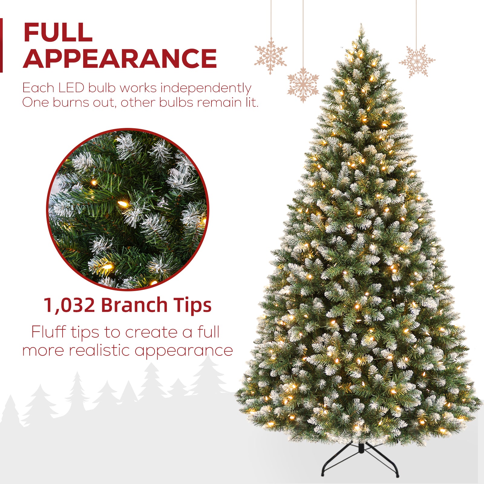 Vivatrees 6FT 7.5FT Prelit Christmas Tree, Artificial Christmas Tree with Hinged Branches, Warm White Lights, Metal Stand for Holiday Home Decoration