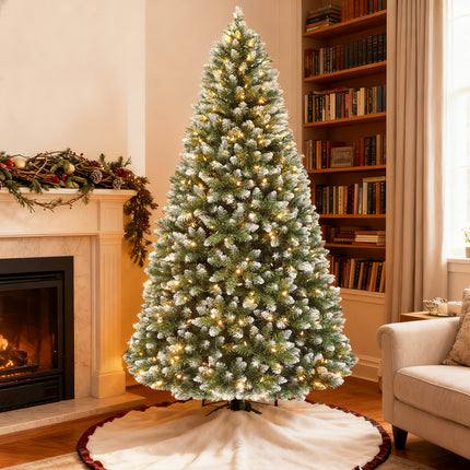 Vivatrees 6FT 7.5FT Prelit Christmas Tree, Artificial Christmas Tree with Hinged Branches, Warm White Lights, Metal Stand for Holiday Home Decoration