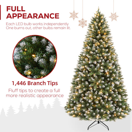 Vivatrees 6FT 7.5FT Prelit Christmas Tree, Artificial Christmas Tree with Hinged Branches, Warm White Lights, Metal Stand for Holiday Home Decoration