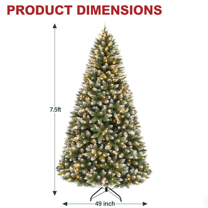 Vivatrees 6FT 7.5FT Prelit Christmas Tree, Artificial Christmas Tree with Hinged Branches, Warm White Lights, Metal Stand for Holiday Home Decoration
