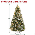 Vivatrees 6FT 7.5FT Prelit Christmas Tree, Artificial Christmas Tree with Hinged Branches, Warm White Lights, Metal Stand for Holiday Home Decoration