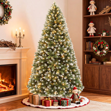 Vivatrees 6FT 7.5FT Prelit Christmas Tree, Artificial Christmas Tree with Hinged Branches, Warm White Lights, Metal Stand for Holiday Home Decoration