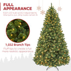 Vivatrees 6FT 7.5FT Prelit Artificial Christmas Tree, with 10 Modes, Metal Stand, Hinged Branches, Realistic Xmas Tree for Holiday Decor, Green