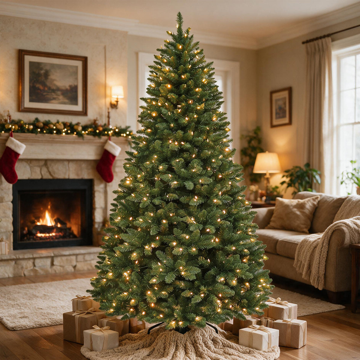 7.5 Ft Pre-Lit Artificial Christmas Tree with 450 Warm White LED Lights