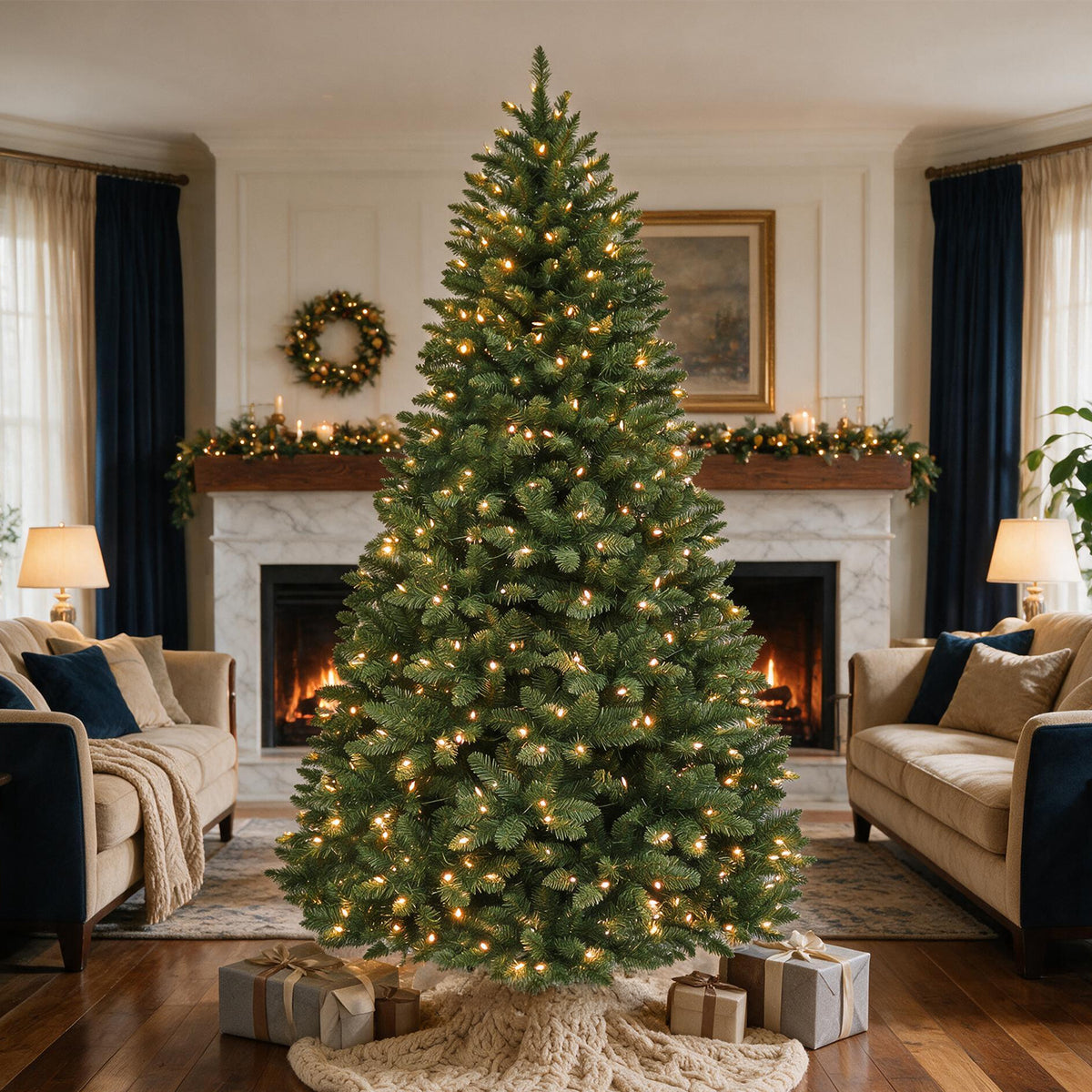7.5 Ft Pre-Lit Artificial Christmas Tree with 450 Warm White LED Lights