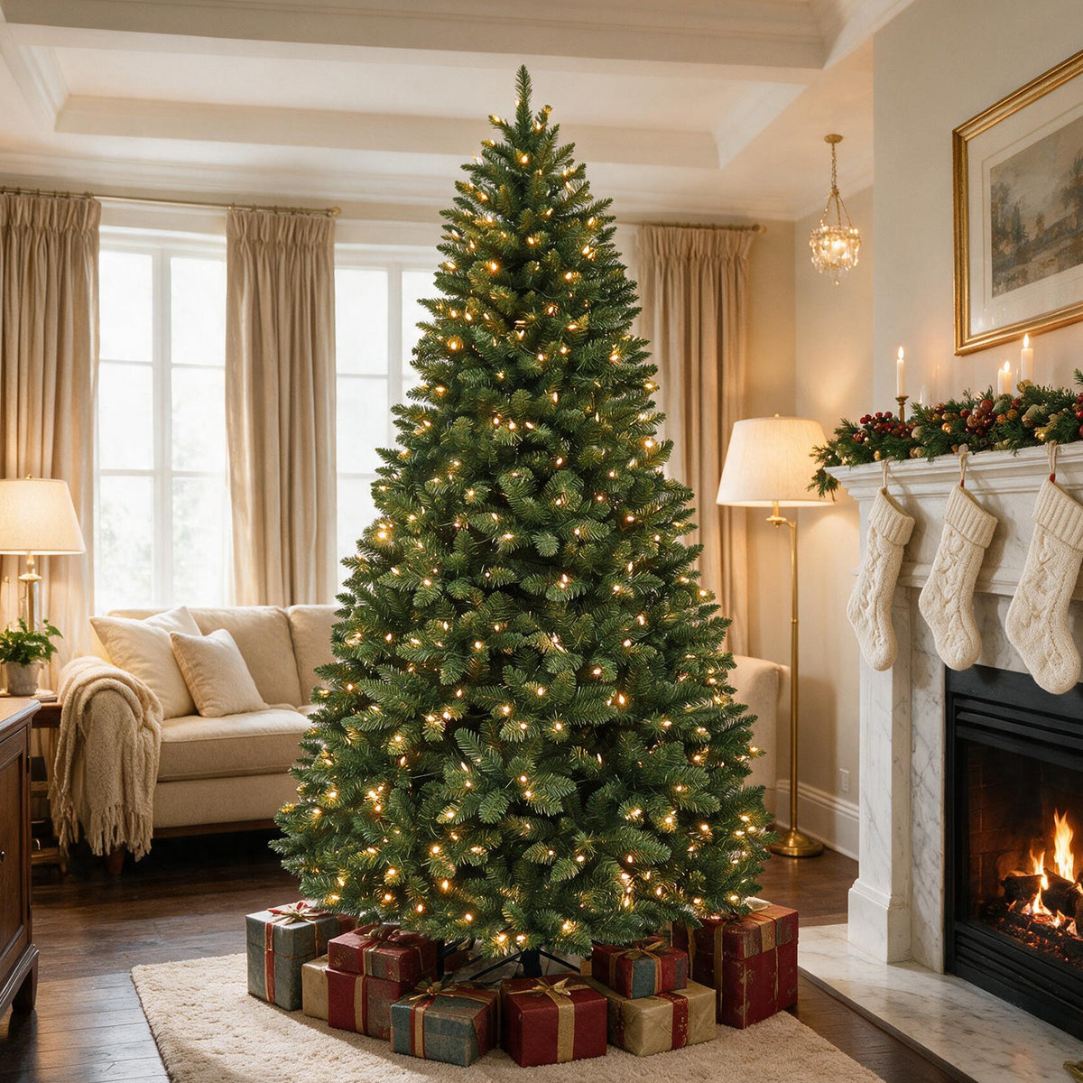 6 Ft Pre-Lit Artificial Christmas Tree with 250 Warm White LED Lights