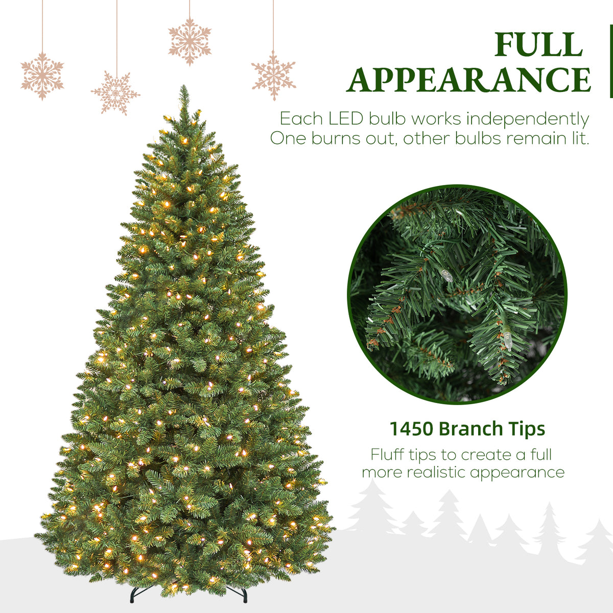 7.5 Ft Pre-Lit Artificial Christmas Tree with 450 Warm White LED Lights