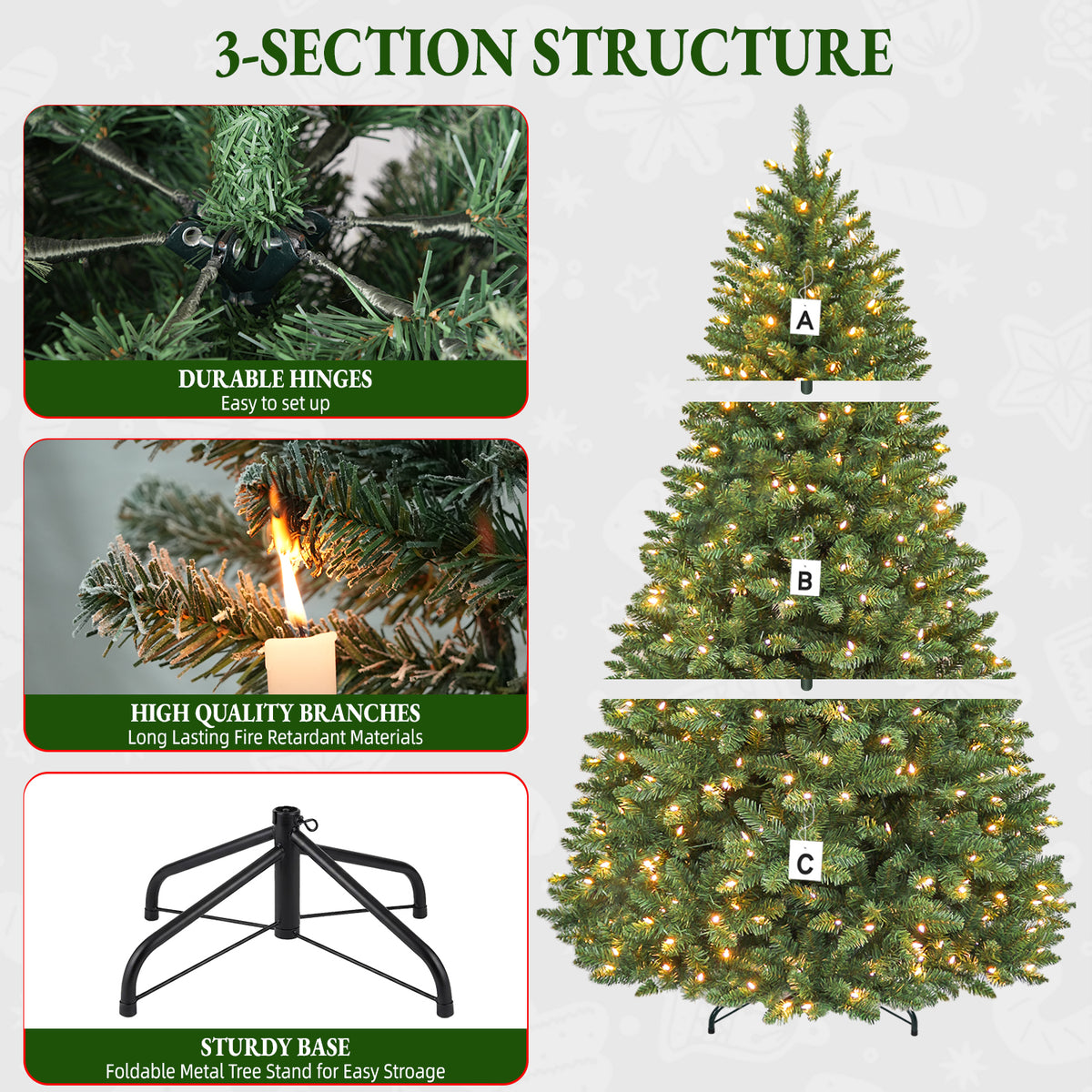 7.5 Ft Pre-Lit Artificial Christmas Tree with 450 Warm White LED Lights
