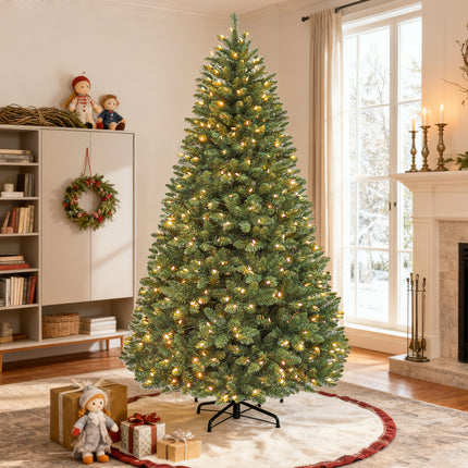 Vivatrees 6FT 7.5FT Prelit Artificial Christmas Tree, with 10 Modes, Metal Stand, Hinged Branches, Realistic Xmas Tree for Holiday Decor, Green