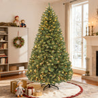 Vivatrees 6FT 7.5FT Prelit Artificial Christmas Tree, with 10 Modes, Metal Stand, Hinged Branches, Realistic Xmas Tree for Holiday Decor, Green