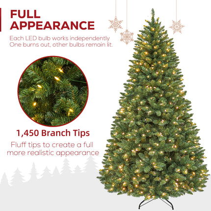 Vivatrees 6FT 7.5FT Prelit Artificial Christmas Tree, with 10 Modes, Metal Stand, Hinged Branches, Realistic Xmas Tree for Holiday Decor, Green