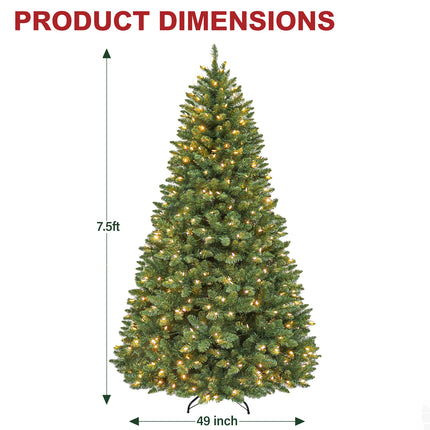 Vivatrees 6FT 7.5FT Prelit Artificial Christmas Tree, with 10 Modes, Metal Stand, Hinged Branches, Realistic Xmas Tree for Holiday Decor, Green
