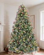 7.5' Frostberry Pine Pre-Lit Frosted Christmas Tree with Red Berries with 350 Warm White LED Lights
