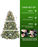 7.5' Frostberry Pine Pre-Lit Frosted Christmas Tree with Red Berries with 350 Warm White LED Lights
