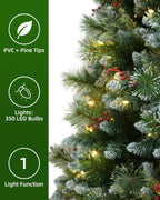 7.5' Frostberry Pine Pre-Lit Frosted Christmas Tree with Red Berries with 350 Warm White LED Lights