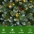 6' Frostberry Pine Pre-Lit Frosted Christmas Tree with Red Berries with 250 Warm White LED Lights