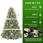 6' Frostberry Pine Pre-Lit Frosted Christmas Tree with Red Berries with 250 Warm White LED Lights