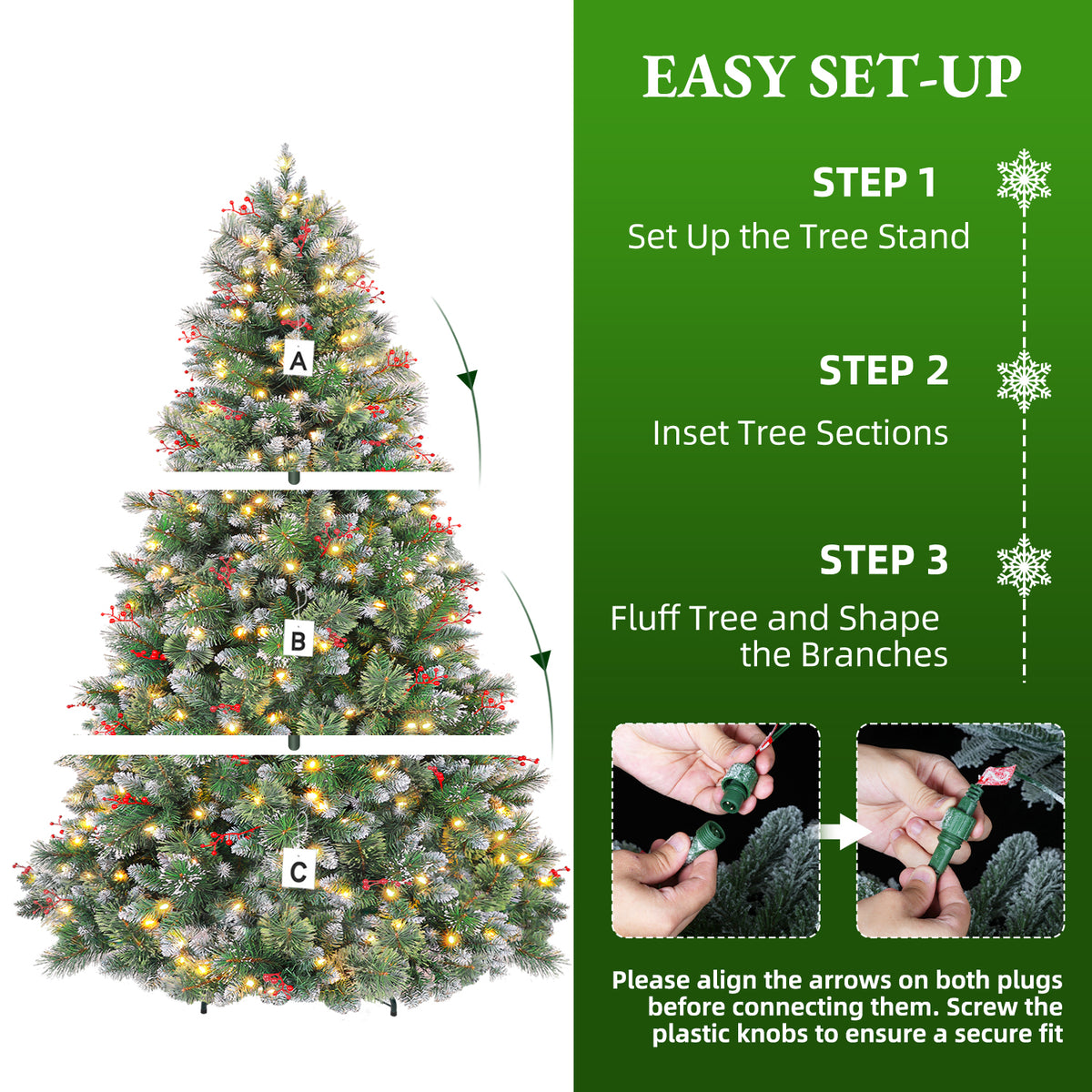 6' Frostberry Pine Pre-Lit Frosted Christmas Tree with Red Berries with 250 Warm White LED Lights