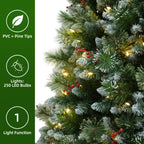 6' Frostberry Pine Pre-Lit Frosted Christmas Tree with Red Berries with 250 Warm White LED Lights