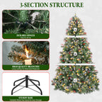6' Frostberry Pine Pre-Lit Frosted Christmas Tree with Red Berries with 250 Warm White LED Lights