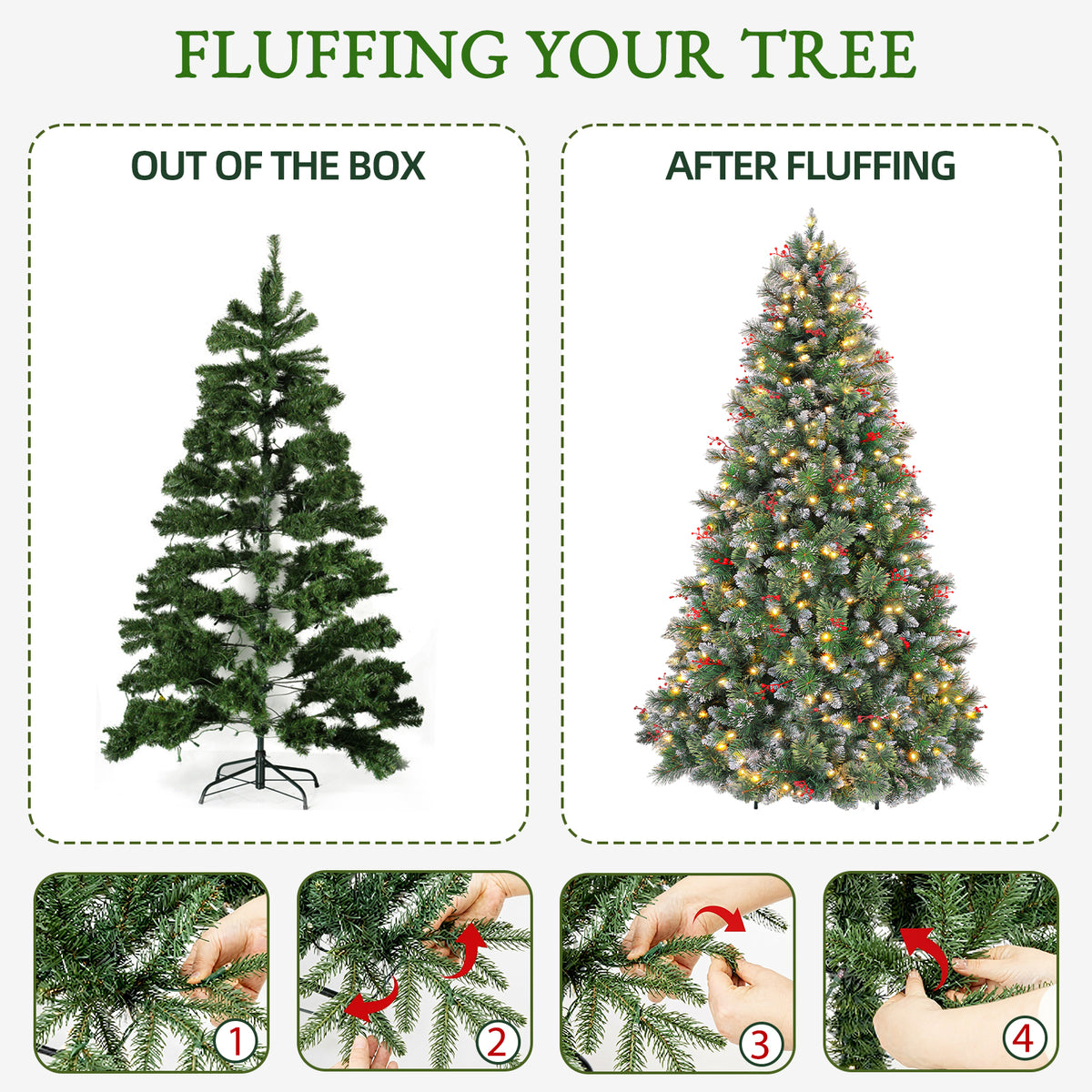 6' Frostberry Pine Pre-Lit Frosted Christmas Tree with Red Berries with 250 Warm White LED Lights