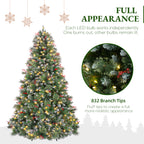 6' Frostberry Pine Pre-Lit Frosted Christmas Tree with Red Berries with 250 Warm White LED Lights