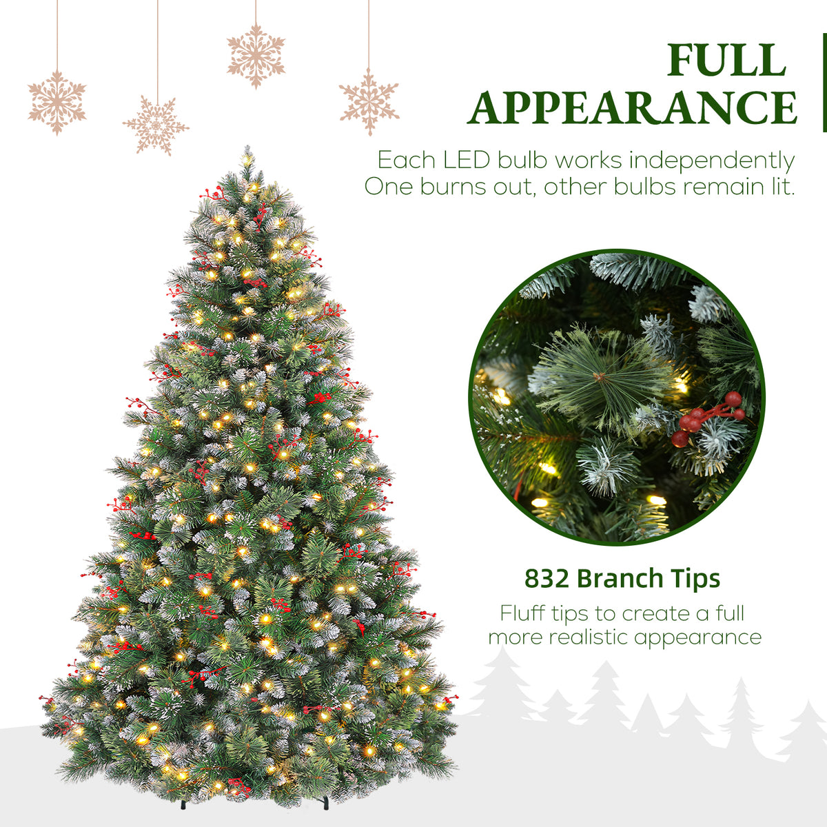 6' Frostberry Pine Pre-Lit Frosted Christmas Tree with Red Berries with 250 Warm White LED Lights