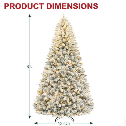 Vivatrees 6FT 7.5FT Prelit Artificial Christmas Tree, with Warm White Lights, Metal Stand, Hinged Branches, Snow Flocked, Xmas Tree for Decor, White