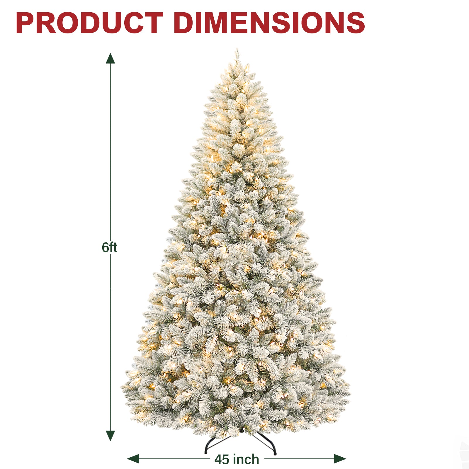 Vivatrees 6FT 7.5FT Prelit Artificial Christmas Tree, with Warm White Lights, Metal Stand, Hinged Branches, Snow Flocked, Xmas Tree for Decor, White