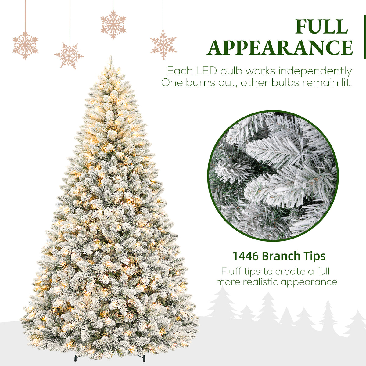 7.5 Ft Lightly Flocked Pre-Lit Artificial Christmas Tree with 450 Warm White LED Lights