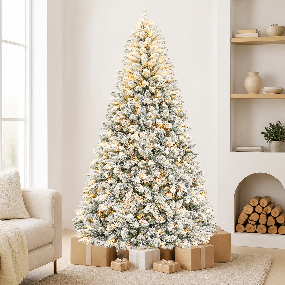 6 Ft Lightly Flocked Pre-Lit Artificial Christmas Tree with 250 Warm White LED Lights