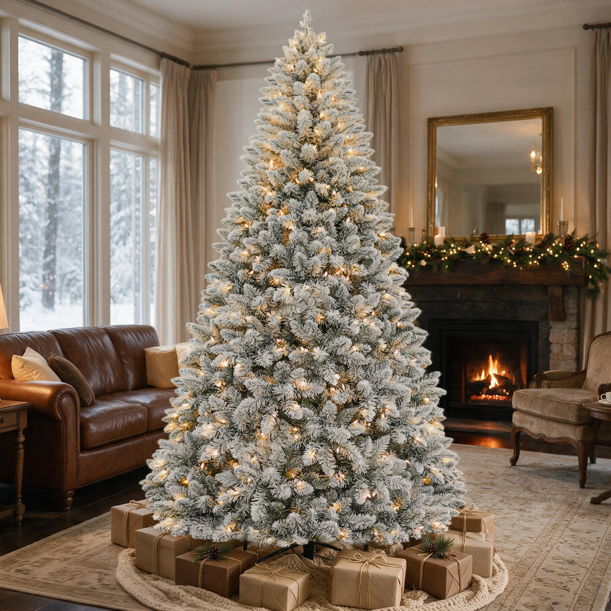 6 Ft Lightly Flocked Pre-Lit Artificial Christmas Tree with 250 Warm White LED Lights
