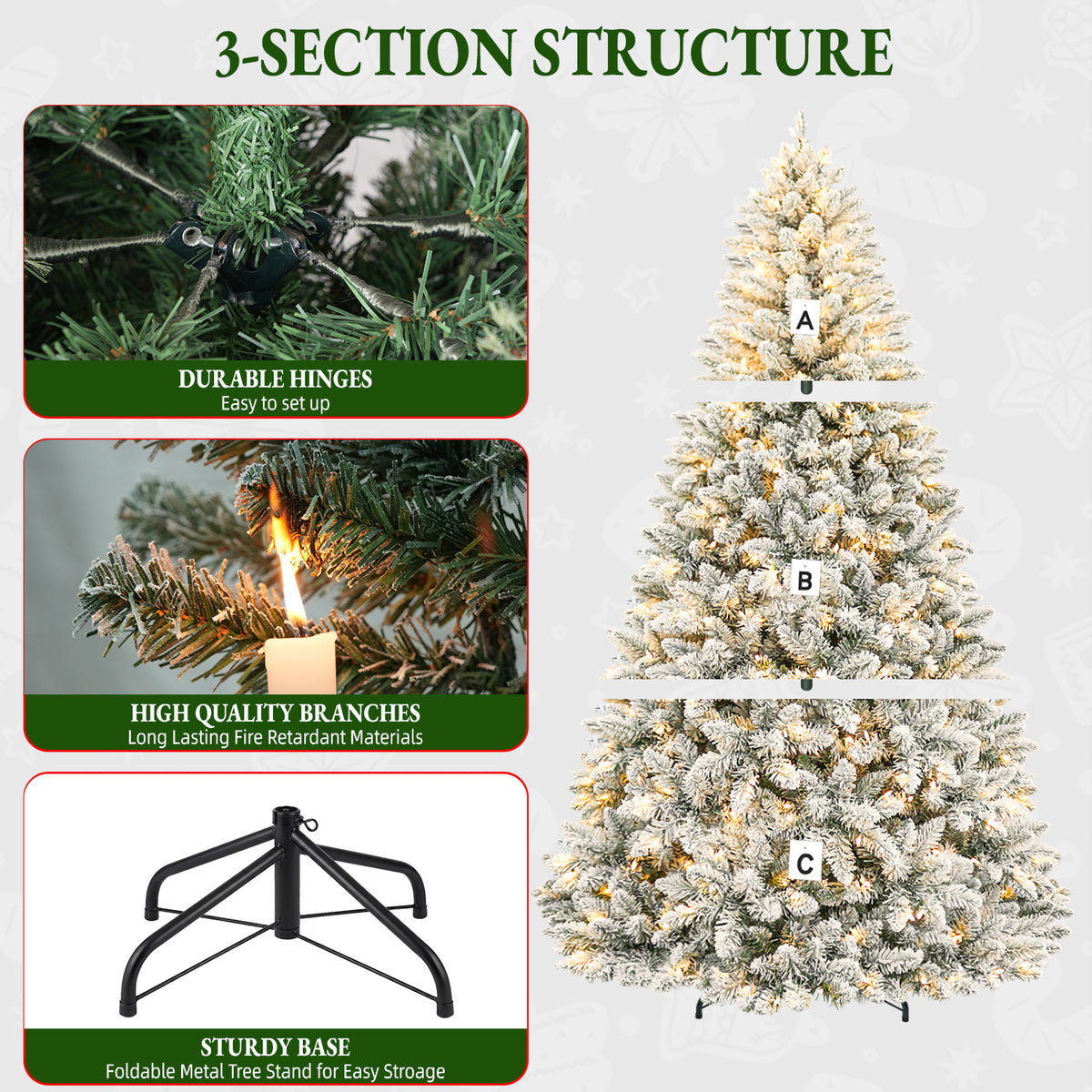 6 Ft Lightly Flocked Pre-Lit Artificial Christmas Tree with 250 Warm White LED Lights