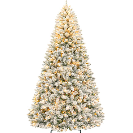Vivatrees 6FT 7.5FT Prelit Artificial Christmas Tree, with Warm White Lights, Metal Stand, Hinged Branches, Snow Flocked, Xmas Tree for Decor, White
